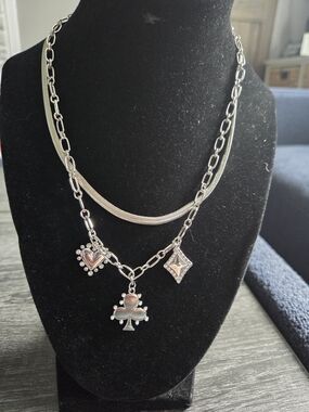 paparazzi Silver-Tone Layered Necklace with Heart, Club & Diamond Charms